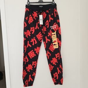 Reason Brand Graphic Tokyo Red Black Joggers - Mens Medium NWT